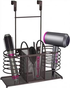 img 4 attached to Sunlit Adjustable Heights 3 In 1 Wall Mount/Countertop/Over Cabinet Door Metal Wire Hair Product & Styling Tool Organizer Storage Basket Holder For Hair Dryer, Brushes, Flat Iron, Curling Wand, Bronze