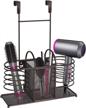 sunlit adjustable heights 3 in 1 wall mount/countertop/over cabinet door metal wire hair product & styling tool organizer storage basket holder for hair dryer, brushes, flat iron, curling wand, bronze logo