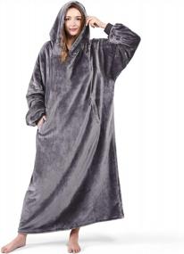 img 4 attached to Warm And Cozy Lifewit Wearable Blanket Hoodie With Sleeves And Pockets - Grey For Men And Women