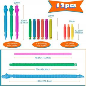 img 2 attached to Satkago 12Pcs Pop Fidget Tubes Glow In The Dark Party Supplies, LED Light Up Fidget Toys Pack Party Favors For Kids (6Pcs 29Mm Glowing Pop Tubes + 3Pcs 29Mm Crocodile Pop Tubes + 3Pcs 19Mm Pop Tubes)