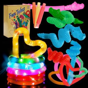 img 4 attached to Satkago 12Pcs Pop Fidget Tubes Glow In The Dark Party Supplies, LED Light Up Fidget Toys Pack Party Favors For Kids (6Pcs 29Mm Glowing Pop Tubes + 3Pcs 29Mm Crocodile Pop Tubes + 3Pcs 19Mm Pop Tubes)