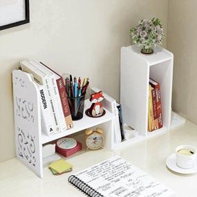 img 3 attached to YGYQZ Small Bookshelf for Desktop Storage: Mini Cute 📚 Office Desk Shelves in White – Versatile Organizers for Women, Kids