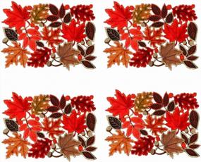 img 2 attached to Fall In Love With Simhomsen'S Set Of 4 Embroidered Leaves Table Mats For Thanksgiving And Autumn Decorations!