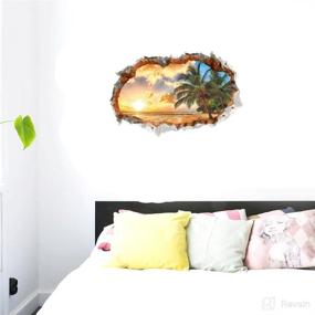 img 1 attached to 🏝️ BIBITIME Tropical Ocean 3D Beach Wall Stickers: Transform Your Space with Sunshine, Coconut Trees, and Ocean Vibes!