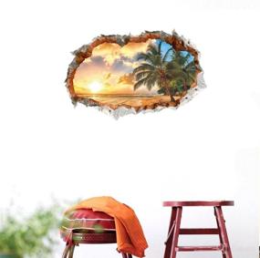 img 3 attached to 🏝️ BIBITIME Tropical Ocean 3D Beach Wall Stickers: Transform Your Space with Sunshine, Coconut Trees, and Ocean Vibes!