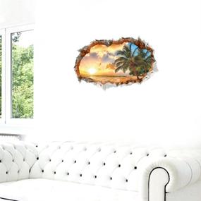 img 2 attached to 🏝️ BIBITIME Tropical Ocean 3D Beach Wall Stickers: Transform Your Space with Sunshine, Coconut Trees, and Ocean Vibes!