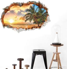 img 4 attached to 🏝️ BIBITIME Tropical Ocean 3D Beach Wall Stickers: Transform Your Space with Sunshine, Coconut Trees, and Ocean Vibes!