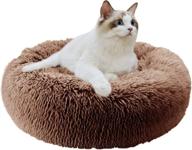 comfy and cozy cat beds for indoor cats - 24 inch round donut washable cat bed with fluffy self-warming cushion for small dogs and kittens - non-slip design logo