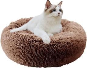 img 4 attached to Comfy and Cozy Cat Beds for Indoor Cats - 24 Inch Round Donut Washable Cat Bed with Fluffy Self-Warming Cushion for Small Dogs and Kittens - Non-Slip Design