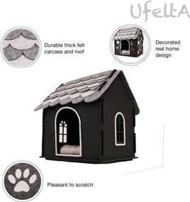 img 2 attached to 🐱 UfeltA Soft Indoor Pet House for Cats and Mini Dog Breeds - Faux Wool Felt, Removable Cushion, Easy to Clean, Disassembled & Foldable - Travel-friendly - 18 inches (Smart Grey)