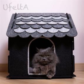 img 3 attached to 🐱 UfeltA Soft Indoor Pet House for Cats and Mini Dog Breeds - Faux Wool Felt, Removable Cushion, Easy to Clean, Disassembled & Foldable - Travel-friendly - 18 inches (Smart Grey)