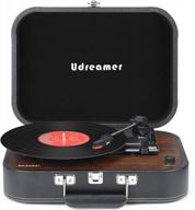 udreamer record players for vinyl with speakers wireless turntable portable suitcase gramophone vintage 3-speed usb vinyl player support aux-in rca output headphone jack logo