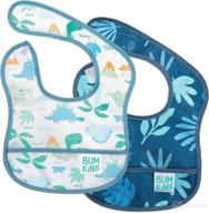 bumkins starter bib, waterproof baby bib for infants, fits babies 3-9 months - dinosaurs, blue tropic (2-pack) logo