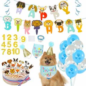 img 4 attached to 60PCS Dog Birthday Bandana Hat Set-идеально подходит для LOVESTOWN Dog Faces Party Banner Украшения и сувениры!