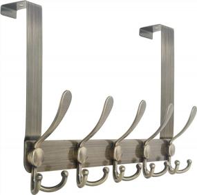 img 4 attached to WEBI 5 Tri Hooks Over Door Hanger Rack For Coats, Towels, And Other Items - Bronze