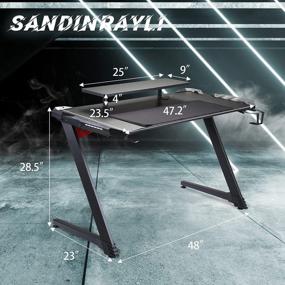 img 3 attached to 48-дюймовый игровой стол Sandinrayli с двухъярусной полкой для монитора, большим ковриком для мыши, крючком для наушников, подстаканником и светодиодной подсветкой — игровой стол для ПК с L-образными ножками