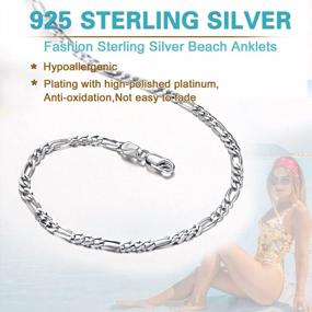 img 2 attached to Sterling Silver Initial Anklet For Women, A-Z Letter Layer Wear Handmade Jewelry Gift - Flower/Figaro/Cuban Link/Herringbone Chain Summer Beach Ankle Bracelets