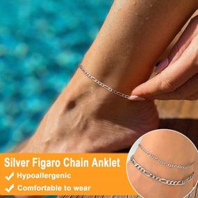 img 3 attached to Sterling Silver Initial Anklet For Women, A-Z Letter Layer Wear Handmade Jewelry Gift - Flower/Figaro/Cuban Link/Herringbone Chain Summer Beach Ankle Bracelets