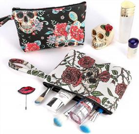 img 2 attached to Set Of 4 Sugar Skull Canvas Makeup Bags With Handle - Zippered Cosmetic Pouches For Toiletries, Ideal Gift For Women, Girls & Moms On Mother'S Day