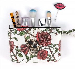 img 1 attached to Set Of 4 Sugar Skull Canvas Makeup Bags With Handle - Zippered Cosmetic Pouches For Toiletries, Ideal Gift For Women, Girls & Moms On Mother'S Day