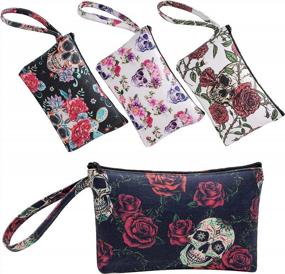 img 4 attached to Set Of 4 Sugar Skull Canvas Makeup Bags With Handle - Zippered Cosmetic Pouches For Toiletries, Ideal Gift For Women, Girls & Moms On Mother'S Day