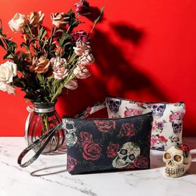 img 3 attached to Set Of 4 Sugar Skull Canvas Makeup Bags With Handle - Zippered Cosmetic Pouches For Toiletries, Ideal Gift For Women, Girls & Moms On Mother'S Day