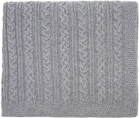 img 2 attached to SAOL Irish Chunky Cable Knit Bed Scarf Runner из мягкой серой шерстяной смеси для двуспальной кровати