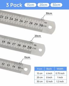 img 2 attached to Stainless Steel Metal Ruler Set Of 3 - 6 Inch, 8 Inch And 12 Inch For Home School Office Daily Use