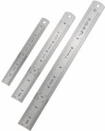 stainless steel metal ruler set of 3 - 6 inch, 8 inch and 12 inch for home school office daily use logo