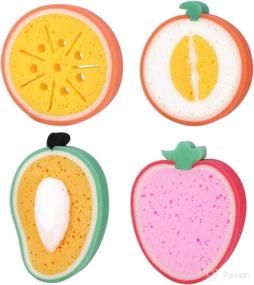 img 4 attached to 🛀 4-Pack SUPVOX Baby Bath Shower Sponge, Assorted Fruit Ultra Soft Bath Sponges for Baby Toddler Kids Bathing - Orange, Strawberry, Mango, Peach