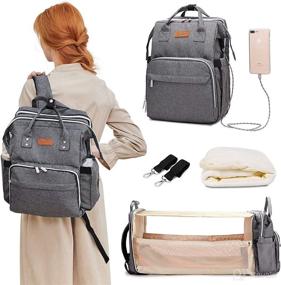 img 4 attached to 🎒 Convenient Diaper Bag Backpack: Foldable Baby Bed, USB Charging Port, Waterproof, Grey
