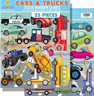 наклейки для окон автомобилей и грузовиков для детей и малышей от jesplay usa - многоразовые наклейки гелевые наклейки для гоночных автомобилей, грузовиков-монстров, домашних самолетов - 2 листа логотип