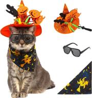 fokicos 3-piece cat puppy small dog halloween costume set - hat, scarf, sunglasses - witch apparel for party cosplay (size 2) логотип