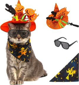 img 4 attached to FOKICOS 3-Piece Cat Puppy Small Dog Halloween Costume Set - Hat, Scarf, Sunglasses - Witch Apparel for Party Cosplay (Size 2)