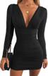 sexy v-neck bodycon dress with ruched long sleeves for women - perfect for party and cocktail events logo