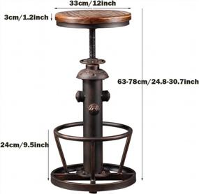img 3 attached to Винтажный вращающийся барный стул, промышленный кофейный кухонный обеденный стул, пожарный гидрант, регулируемый по высоте, 24,8-30,7 дюймов, твердое деревянное сиденье