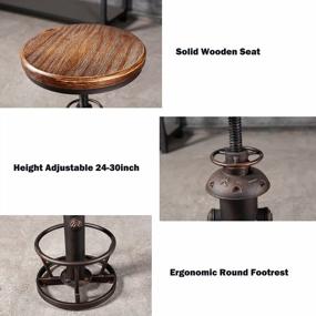 img 2 attached to Винтажный вращающийся барный стул, промышленный кофейный кухонный обеденный стул, пожарный гидрант, регулируемый по высоте, 24,8-30,7 дюймов, твердое деревянное сиденье