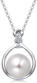 img 4 attached to 💎 Molah Sterling Silver Pearl Pendant Necklace: Genuine Cultured Freshwater Pearl with Cubic Zirconia, 10.5-11mm Size, 16" Chain + 2" Extension