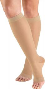 img 4 attached to Truform Open Toe Sheer Compression Stockings For Women - 15-20 MmHg, Knee High Length, 20 Denier Nude Shade, X-Large Size