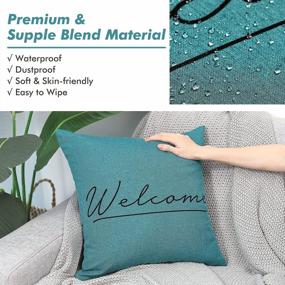 img 3 attached to Lewondr Waterproof Outdoor Throw Pillow Cover- 2 Pack, Welcome Printing- UV Protection, Christmas Decor, Garden Balcony Cushion Cover- 18"X18"- Blue