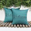 lewondr waterproof outdoor throw pillow cover- 2 pack, welcome printing- uv protection, christmas decor, garden balcony cushion cover- 18"x18"- blue logo