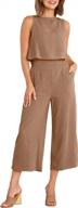 women's summer outfit: prinbara jumpsuit 2 piece round neckline wide leg romper pant set logo