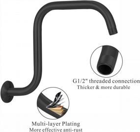 img 2 attached to 13 Inch Shower Head Extension Arm With Flange, Voolan S Shaped Shower Head Riser Pipe, Stainless Steel Long Goose Neck Curve Standard 1/2" Connection (Black)