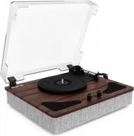 3-speed vinyl record player w/ speakers, bluetooth & anti dust cover - rif6 dark brown wood design логотип
