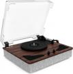 3-speed vinyl record player w/ speakers, bluetooth & anti dust cover - rif6 dark brown wood design logo