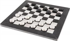 img 4 attached to RADICALn Checkers Board Game 15 Inches Black And White Handmade Marble 2 Player Tournament Checker Set - Portable Table Draughts Kids Board Games Sets