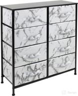 sorbus 9-drawer dresser: stylish furniture storage solution for bedroom, hallway, closet, and office organization - durable steel frame, wooden top, and fabric bins (marble white - black frame) логотип