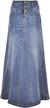 chartou women's retro button-fly a-line maxi long denim skirt with exposed packaging logo