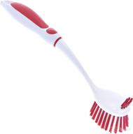 🧽 dual-sided bristles dish washing scrubber and vegetable brush – long handle with rubber grip for non-scratch kitchen and bath cleaning by superio (red) логотип