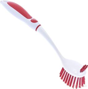 img 4 attached to 🧽 Dual-Sided Bristles Dish Washing Scrubber and Vegetable Brush – Long Handle with Rubber Grip for Non-Scratch Kitchen and Bath Cleaning by Superio (Red)